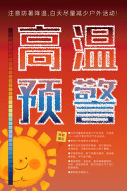 红色高温预警防暑降温海报