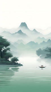 中式水墨意境山水背景
