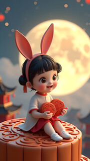 可爱小女孩中秋节插画图片
