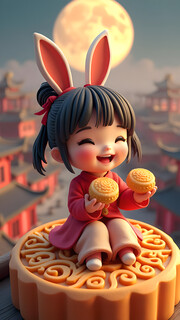 中秋赏月吃月饼插画背景