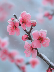 雪中桃花花卉图片