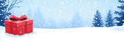 冬天促销卡通雪地和礼物盒子背景图片
