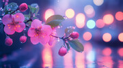 夜色里的樱花花卉背景