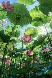 仰视荷花风景