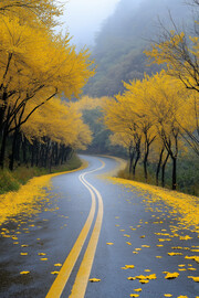 秋天山林道路风景图片