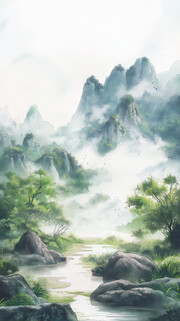 中国风水彩山水背景