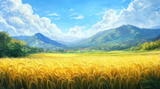 秋天稻田风景插画