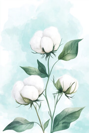水彩棉花植物插画图片