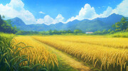 稻田风景插画的图片素材