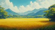金色稻田风景插画背景