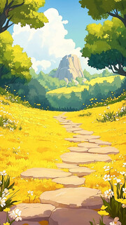 卡通秋天原野风景插画