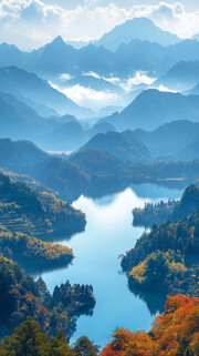 秋天远眺山峦风景图片
