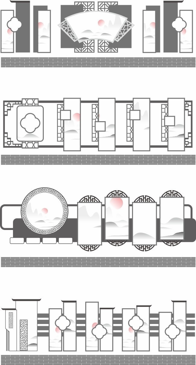 古典中式校园社区文化墙边框素材