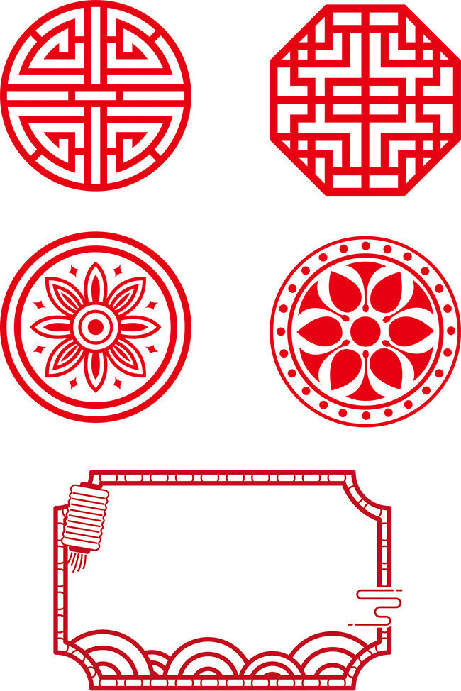 中国风民族图案窗花花纹矢量素材