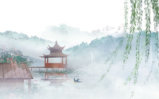 春天中国风意境插画背景素材下载