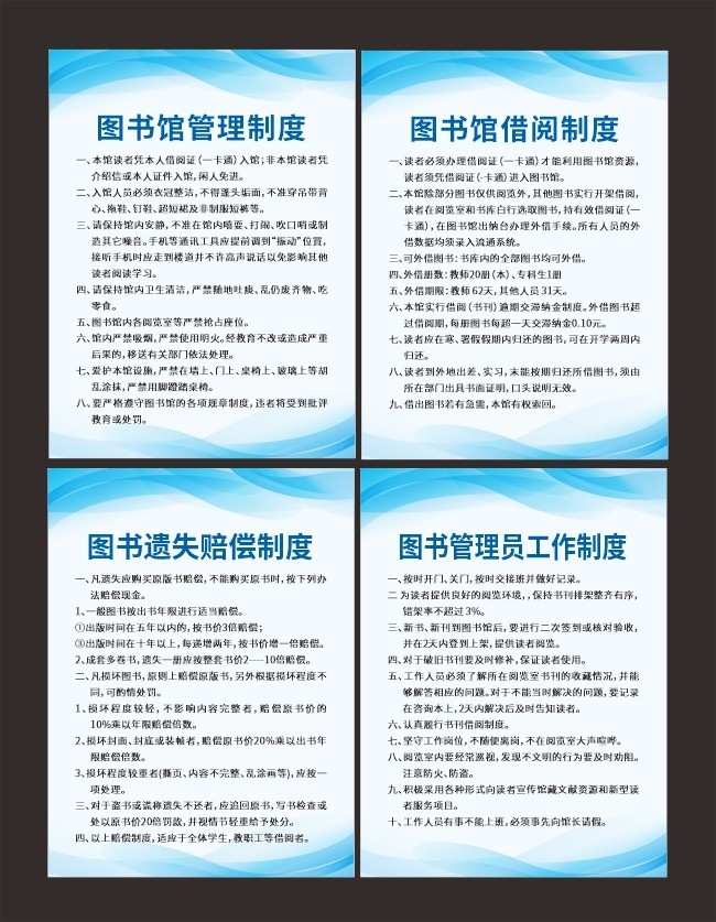 蓝色图书馆制度牌展板