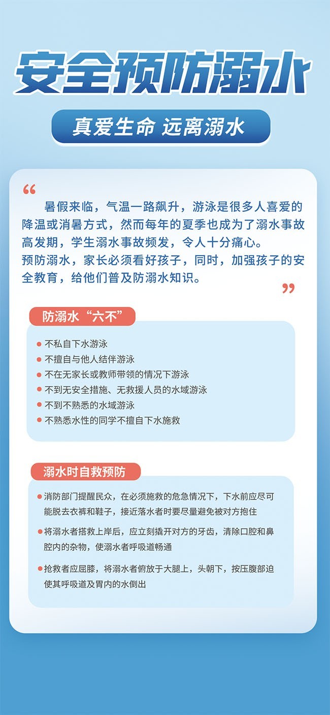 蓝色夏季安全预防溺水海报