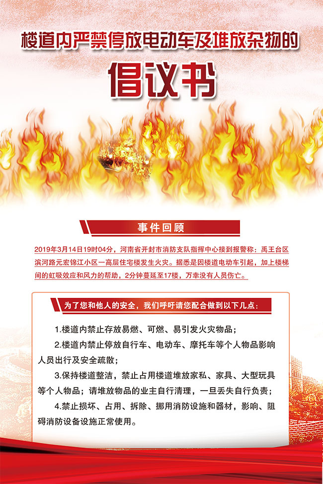 电动车停放消防安全海报图片