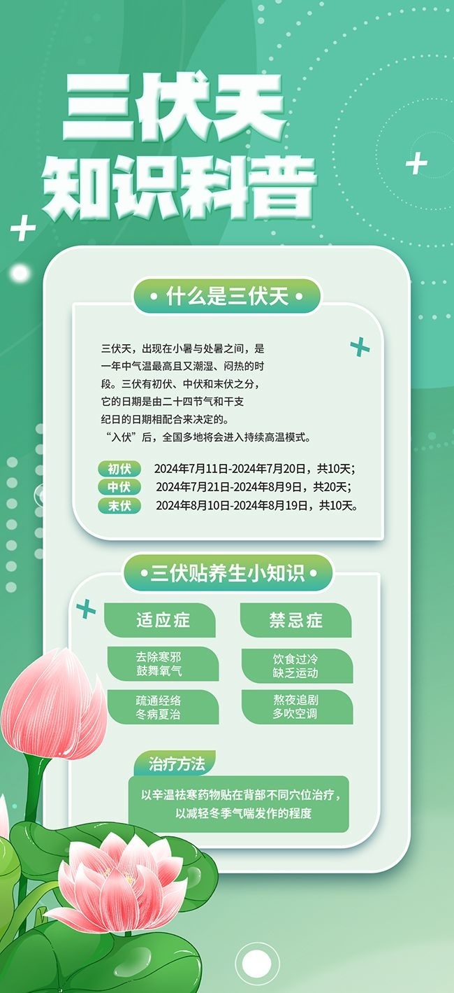 绿色三伏天养生知识科普海报