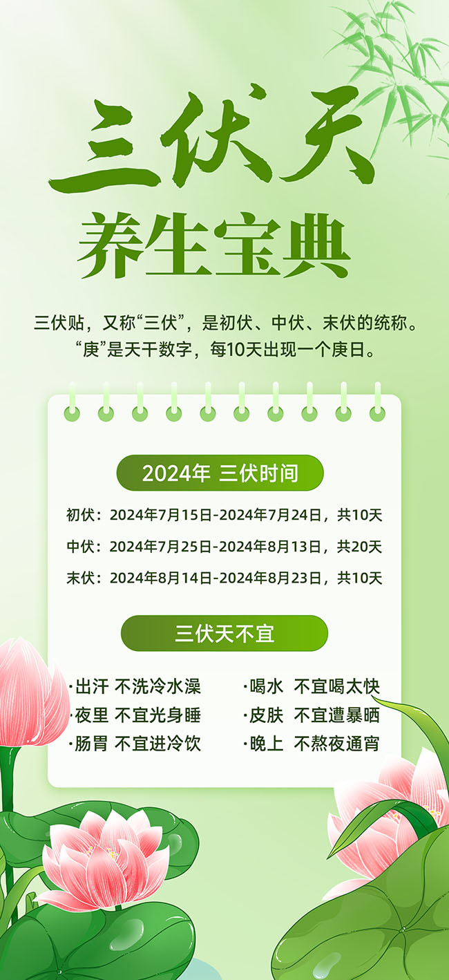 绿色三伏天养生宝典海报