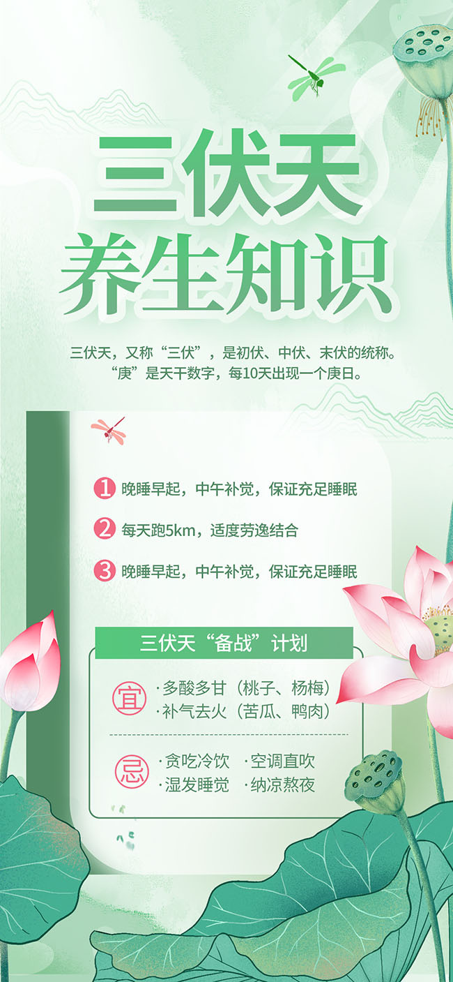 绿色简约三伏天养生知识海报