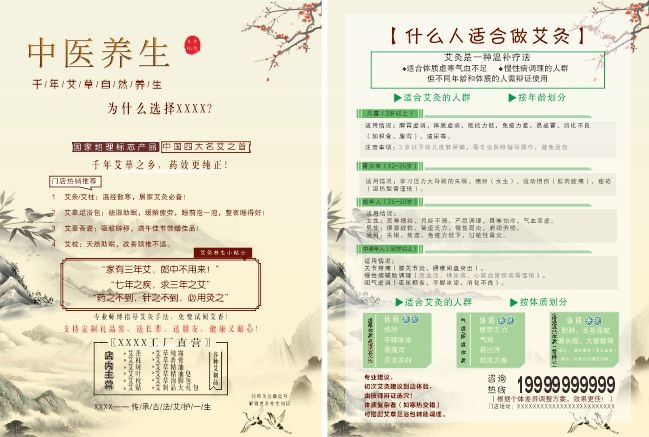 中医养生艾草艾灸宣传单设计