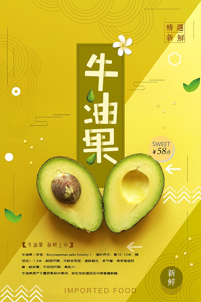 新鲜牛油果水果海报
