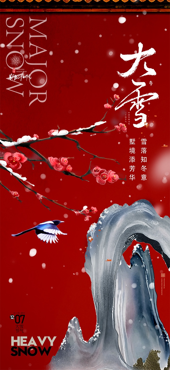 雪落知冬意中国传统节气大雪海报