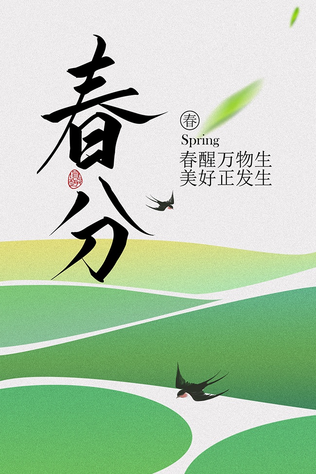 春分时节田野飞鸟传统节气广告