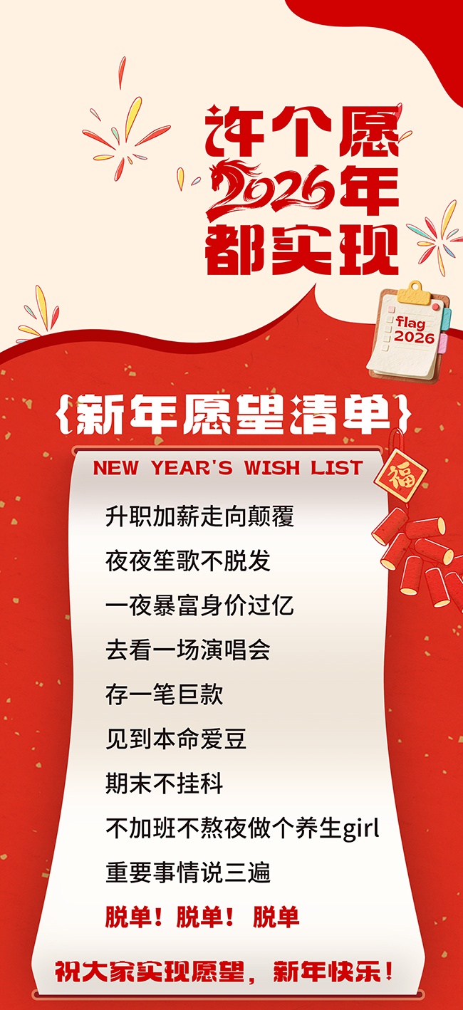 新年心愿福利愿望清单活动海报