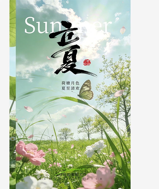 绿色背景立夏节气海报